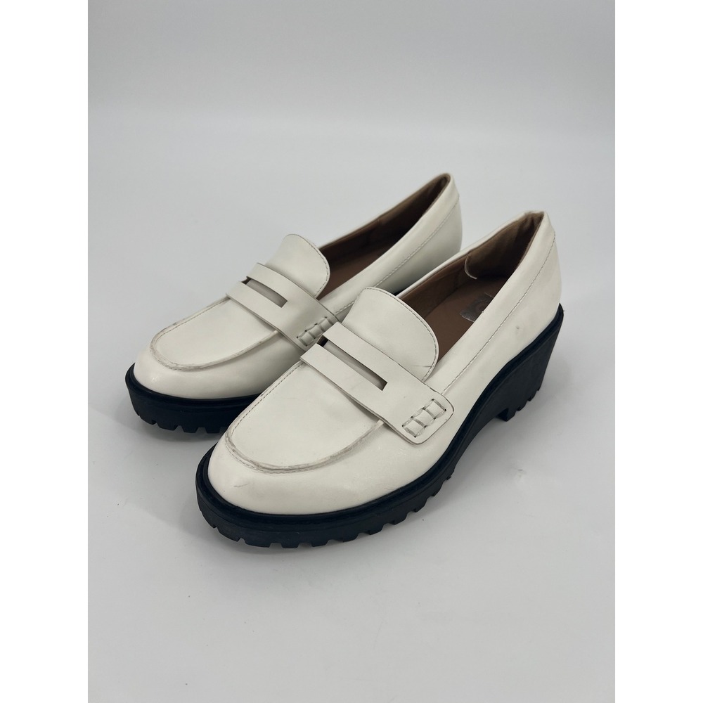 DV Dolce Vita White Platform Penny Loafers Lug Sole Chunky Heel Round Toe Shoes